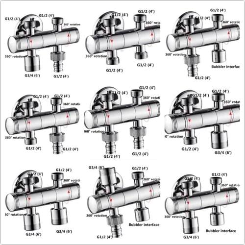 10 Styles Brass 360 Degrees Rotary Five-way Angle Valve One Into Four Out Water Divider Triangle Valve Washing Machine Faucet