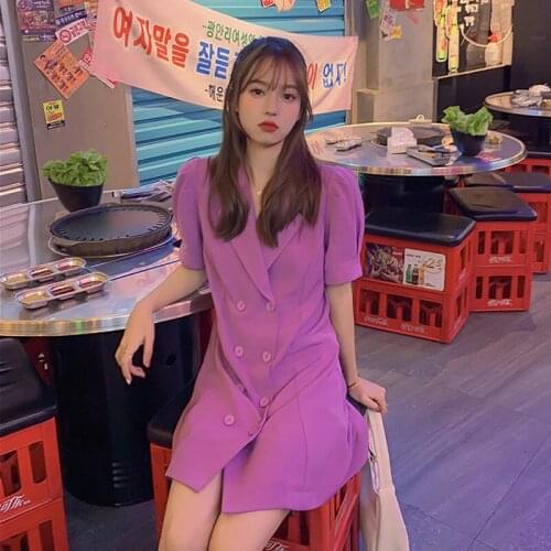 Summer 2020 New Double-breasted Short-sleeved A-line Dress Female Korean Blazer Temperament Suit Dresses For Office Work K213