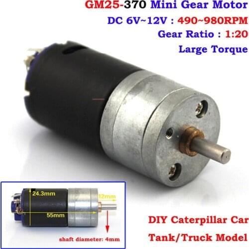 Micro 25mm DC 6V-12V 980RPM Large Torque Mini Full Metal Gearbox Electric Gear Motor 4mm Shaft DIY Caterpillar Car Model