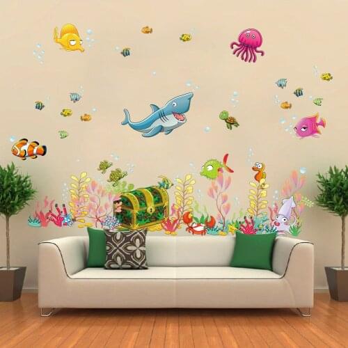 Cartoon Magical Underwater World Wall Sticker Bathroom Stickers Retro Poster Wallstickers for Kids Baby Rooms Bedroom Decoration