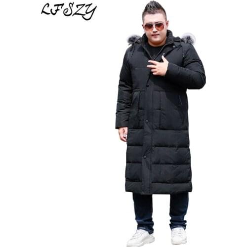 Mens Long Over-the-knee Fox fur Collar coat Extra Large size M-13XL 14XL Loose Thick new coat Suitable For 195kg Mens jacket