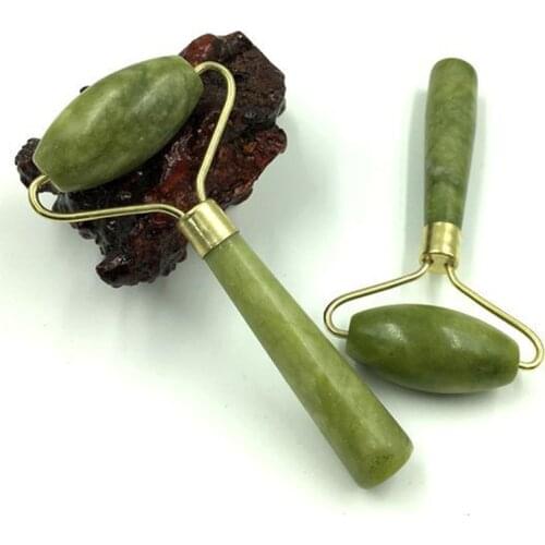 Jade Stone Facial Massage Roller for Face Neck Natural Massager Green Guasha Scraper Set Thin Lift Beauty Slimming Tools Roller
