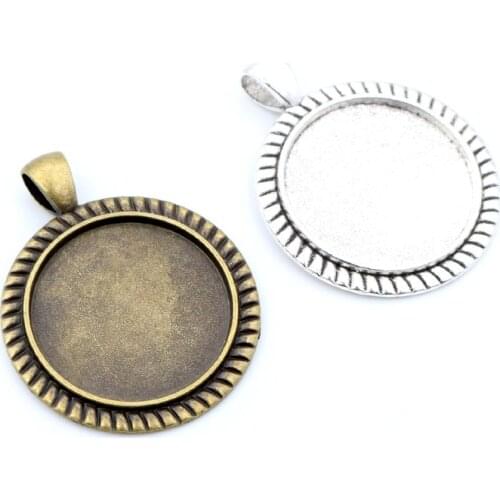 New Fashion 5pcs 25mm Inner Size Antique Silver Plated Bronze Black Stripes Cameo Cabochon Base Setting Charms Pendant