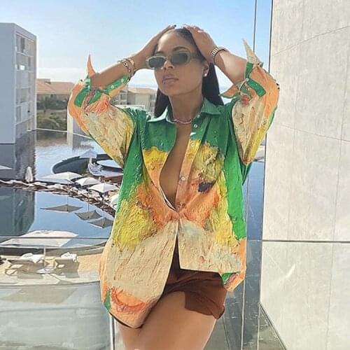 2021 New Autumn Female Shirt Adults Tie-Dyed Turn-Down Collar Long Sleeve Tops Blouse for Summer S/M/L/XL/XXL Blouses