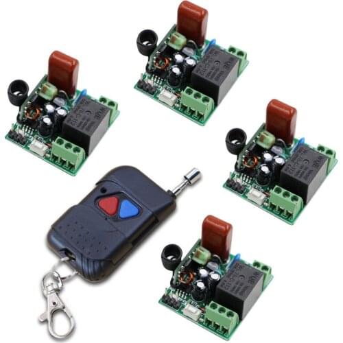New 220V 315MHZ-RF Wireless Remote Control Switch System 20-200M (Controller)Transmitter +4 Mini Receiver ( Switch) High Quality