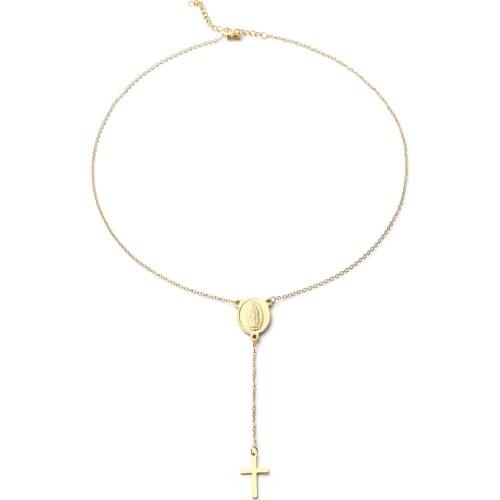Stainless Steel Christian Virgin Cross Pendant Necklace For Woman Virgin Choker Y Necklaces
