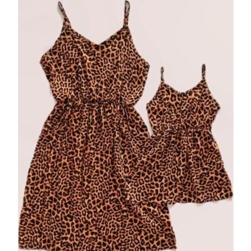 Family Look Tank Leopard Mother Daughter Matching Dresses Mommy and Me Clothes Sleeveless Mom Mum & Baby Dress Outfits Promotion