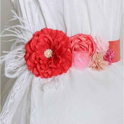 Pink Chiffon Flower with Pearl Maternity Sash Pregnancy Photo Prop Mother To Be Maternity Belt Baby Shower Sash Party Decoration