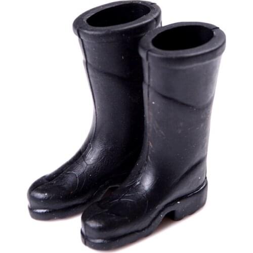 1Pair Rubber Rain Boots Doll House Furniture Miniature Shoes for Barbie Home Garden Toys Gifts Black