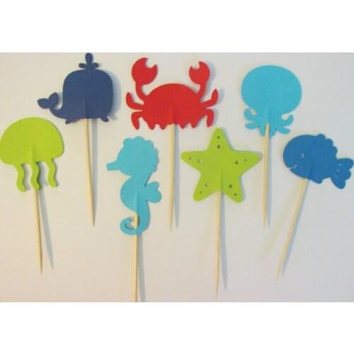 Under the sea Cupcake Toppers, Nautical appetizer pick party baby bridal shower birthday ocean wedding cake topper decor