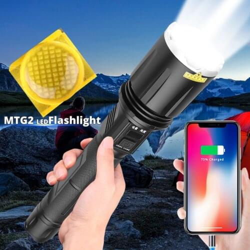 Intelligent MTG2 lamp beads Flashlight LCD display design 4 mode Stepless dimming waterproof torch contain tail hammer