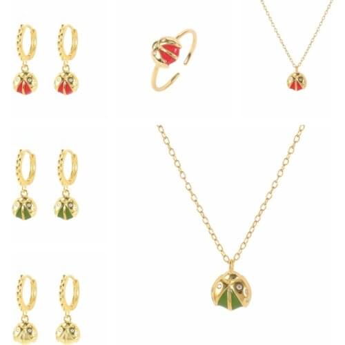 Viny Ladybug Fashion Drop Enamel Earrings For Women 925 Sterling Silver Ring Necklace Pendientes Plata Fine Jewelry 2021 Trend