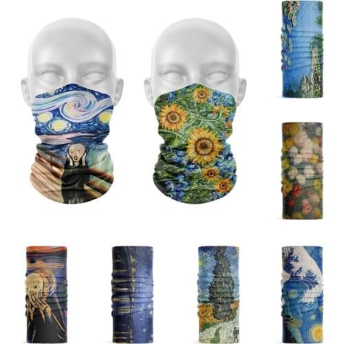 New 3D Van Gogh Oil Painting Women Ring Scarf Sunflower Starry Night Fun Retro Headband Outdoor Cycling Face Neck Cover Bandana
