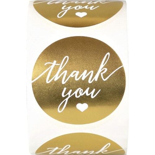 1.5 inch Gold Round Thank You stickers Seal Labels Waterproof Stationery Sticker Handmade Gifts Card Business Packaging Sticker