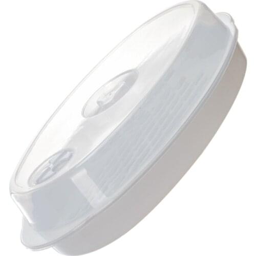 1pc Food Steamer Plate Microwave Oven Steamer Kitchen Plate with Lid (White)
