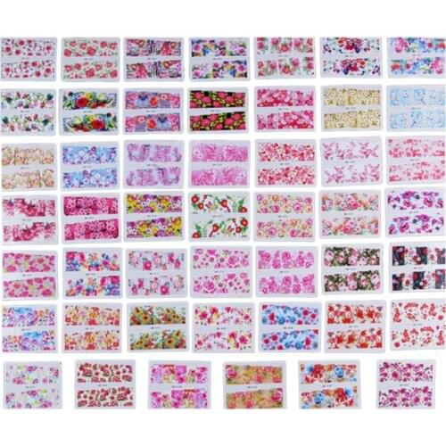 12/48pcs Mixed Designs Flower Nail Art Sticker Wraps Foils Nail Sticker Decals Water Transfer Manicure Tips Decoration