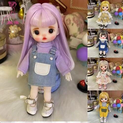 16cm Wig BJD Doll 12 Movable Joints Round Face DIY Bjd Dolls With Long Hair Bjd Toys Gifts For Girl Handmand Make UP BJD Toy