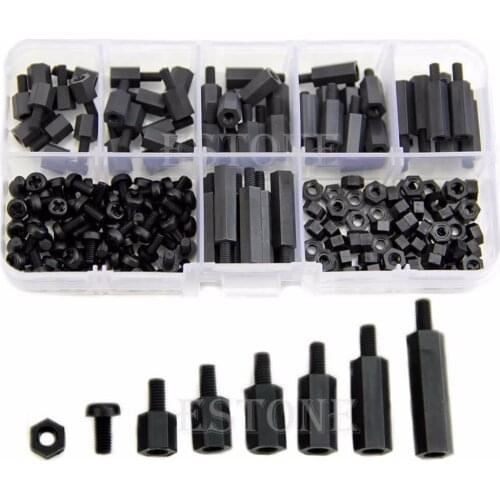 180Pcs/Set M3 Nylon Black Hex M-F Spacers/ Screws/ Nuts Assorted Kit, Standoff