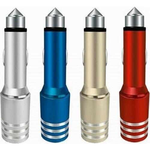 200pcs 5V 2A+1A Metal Safety Hammer Bullet 2 Dual USB Port Car Charger For Samsung Galaxy S6 S7 For iPhone 7 6 6S 5S Se