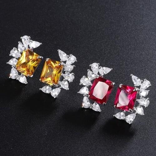 2020 Copper Rectangular Petals AAA Cubic Zirconia Stud Earrings Fashion Jewelry Earring Female Wedding Party Gift Women jewelry