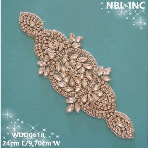 30PCS) Wholesale handmade beaded sewing bridal silver clear rhinestone sash applique for wedding dresses WDD0618