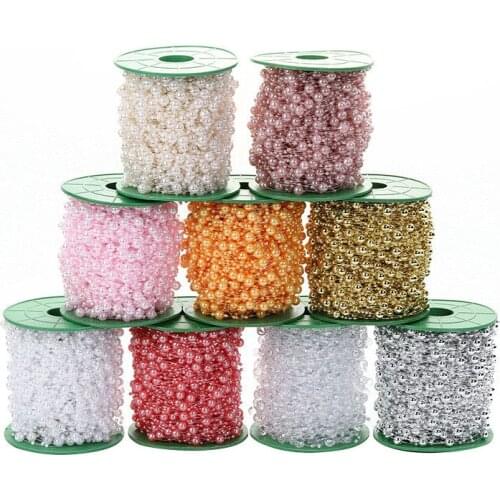 5M/Lot Gold/White/Silver Fishing Line Artificial Pearls Beads Chain Garland Flowers For Wedding Bridal Bouquet Flower Decoration