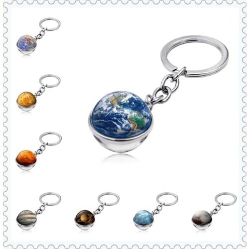 Glass Ball Car Key Chain Earth Sun Mars Art Picture for Opel Astra g/gtc/j/h Corsa Insignia Mokka KX3 KX5