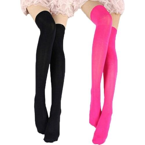 Thigh High Stretchy Stockings for Woman Solid Opaque Knee High Socks Sexy Thin Over The Knee Female Medias