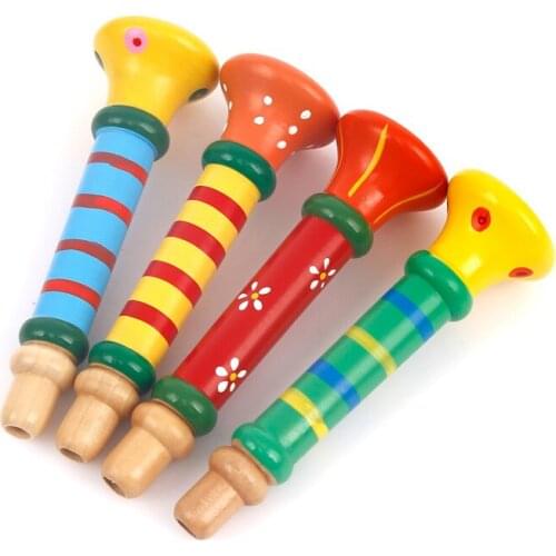 1Pcs Wooden Toys Musical Instrument Colorful Trumpet Learning & Education Toys Gifts For Children Kids Baby