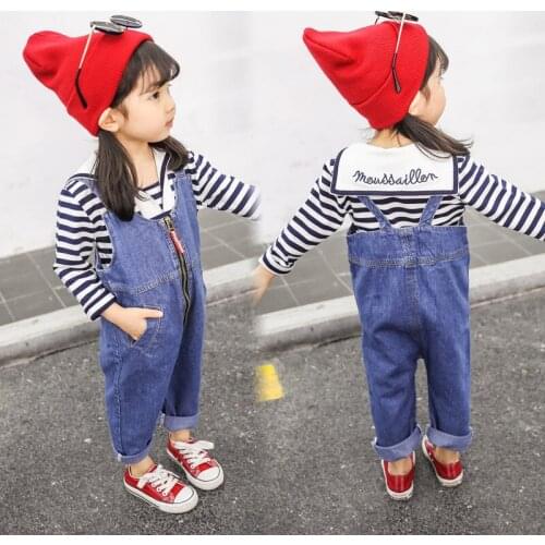 Baby Girl Denim Overalls Children Jeans Pants Autumn New Children Clothing Toddler Girls Zipper Design Suspender Jeans Overalls
