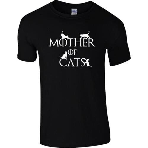 Mother of Cats T-Shirt Funny Throne Dragon Slogan Unisex Mens Gift Fashion Top T Shirt Cotton short sleeve Tee Shirt Homme