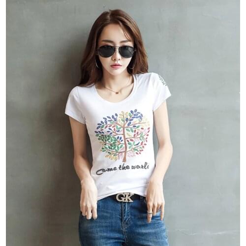 Funny Diamonds Print T Shirt Women Casual Summer Cotton White Tee Shirt Femme Short Sleeve Korean Tops Harajuku Regular Fit