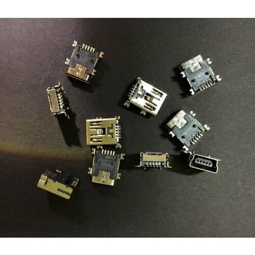 10PCS Female USB A Connector PCB Socket, Right Angle 90 degree Mini USB 5PF