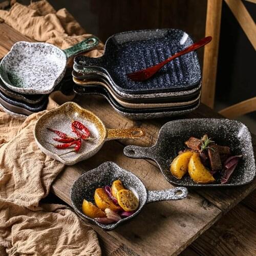 Japanese-style Ceramic Fruit Steak Plate Handle Creative Baking Rice Plate Baking Dish Tableware Breakfast Bread Tray Dinnerware