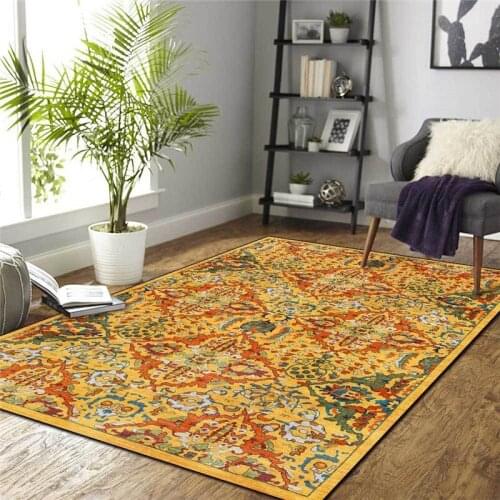 American-Style Retro Rug European-Style Flower Color Yellow Green Carpet Living Room Bedroom Bed Blanket Kitchen Floor Mat