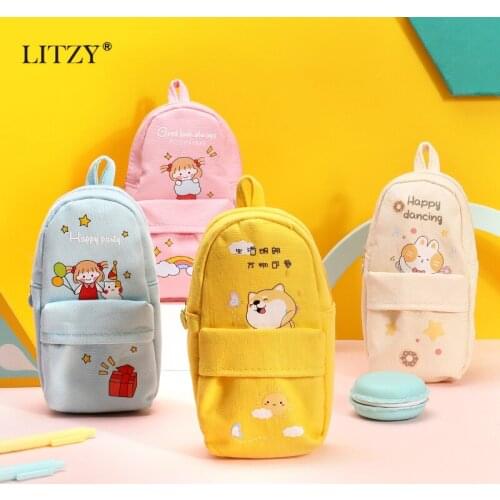 LITZY Canvas Large Blackpack Pencil Case Big Pencil Bag Cute Animal Pencilcase School Pouches Stationery Srudent Pencil Pouch