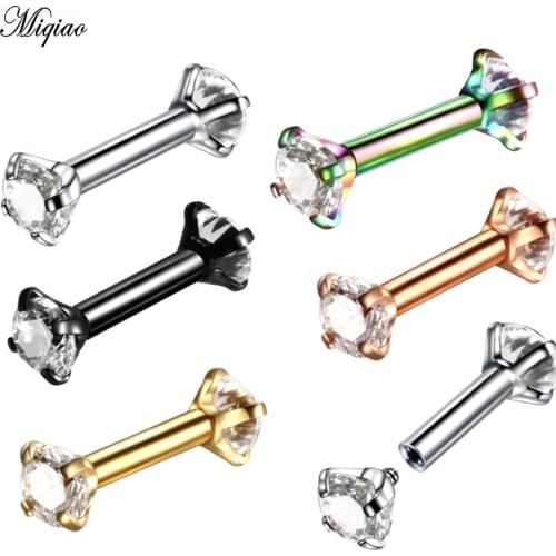 Miqiao 1 Pcs Body Piercing Jewelry Stainless Steel Round Eyebrow Studs Straight Double Headed Mixed Color Stud Earrings