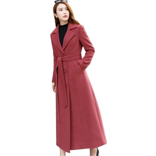Fashion X-Long Women Windbreaker Wool Coat Winter Elegant Slim Temperament Long Overcoat With belt Female Plus size Jacket 5XL
