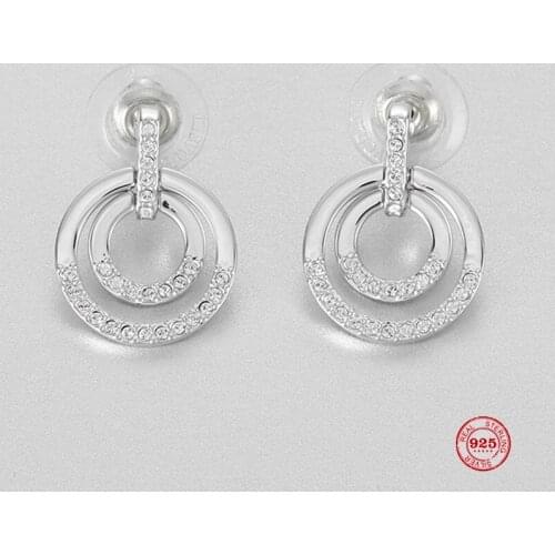 2020 Fashion Charm Sterling Silver Original 1:1 Copy, Double Ring Round Shape Modern Elegant Earrings Women Luxury Jewelry Gifts