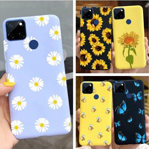 For Realme C25 Case 6.5 inch Daisy Butterfly Pattern Soft Bumper Case For OPPO Realme C25 C 25 realmeC25 oppo C25 Back Cover