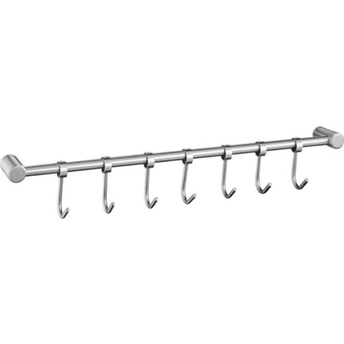 Stainless Steel Wall Mount Pot Pan Hanging Rack Rail Kitchen Straight Bar Utensil Cookware Organizer with Sliding Hooks