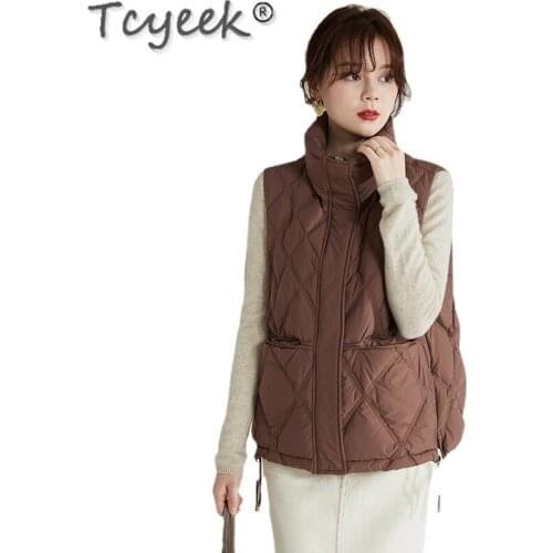 Tcyeek 2021 New Fashion Winter Womens Jacket Autumn Light Thin Down Coat Femme Short Korean Style Vest Sleeveless Veste Femme