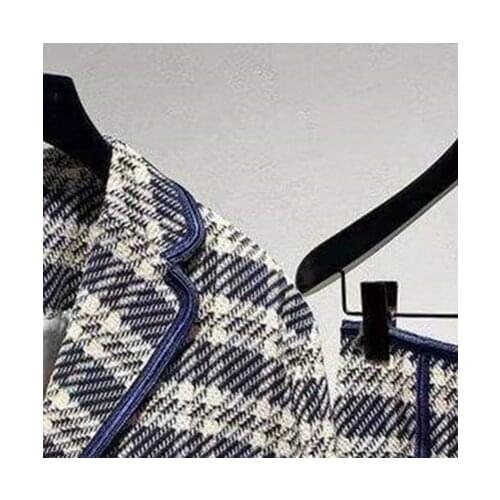 2021 Early Spring New Women Hit Color Plaid Woven Short Jacket + Skirt