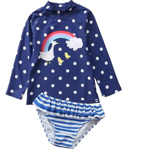 New 2020 Girls Rash Guards 1~10Y Baby Girls Swimwear Long sleeves Girls Swimsuit Kids Swimwear Children Beachwear-SW455