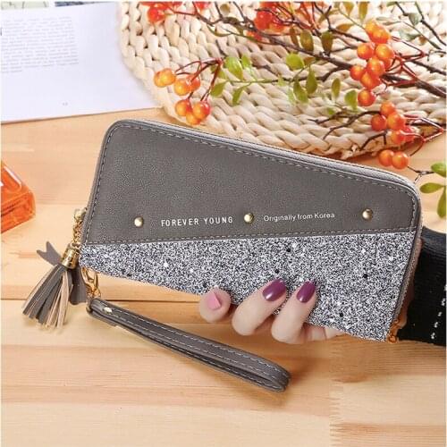 New Fashion Sparking Wallet Patchwork Glitter Wristlet Clutch Purse PU Leather Solid Casual Women Card Holder Zipper Wallet