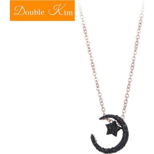 Moon Star Zircon Pendant Necklace Titanium Stainless Steel Inlaid Zircon Necklace Fashion Trendy Women Jewelry Gift Dropshipping