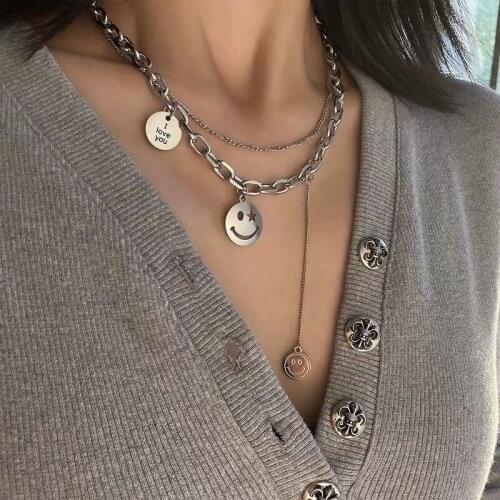 New Necklace 2021 Smiley Face Necklaces for Women Multi-layer Chain Pendant Sweater Necklace Jewelry Wholesale Collares