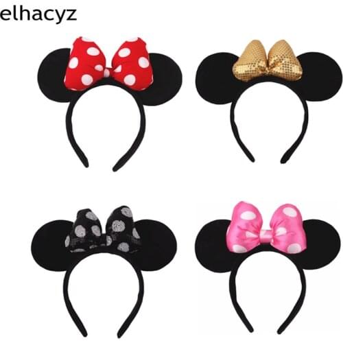 10pcs/lot Classic Mouse Sequin Bow Hairband DOT Bow Women Trendy Headwear Fashion Headband Girls Shiny DIY Hair Accessories