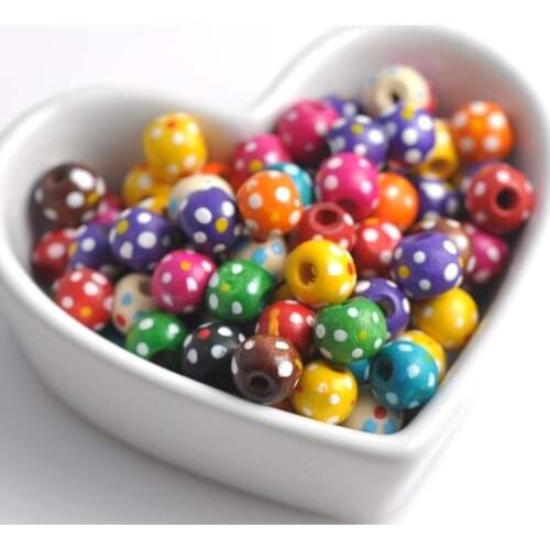 Mixed Dot Pattern Round Ball Shape Wooden Spacer Beads For Jewelry making DIY 10mm 100pcs MT0027X