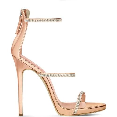 Carpaton 2018 Summer Classics golden hot drilling buckle thin high heel sandals rose gold open toe fashion sandals dinner shoes